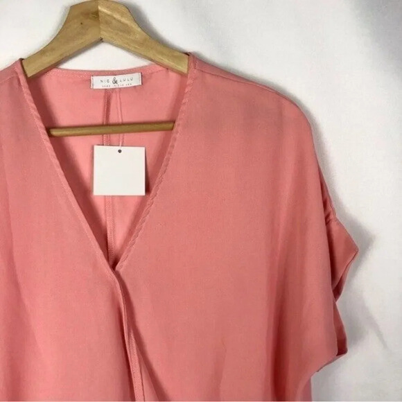Boutique Nic & Lulu Light Pink Wrap Front Short Sleeve Blouse S - Picture 3 of 5